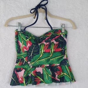Lime Ricki Women's Tropical Halter‎ Peplum Tankini Top Size S